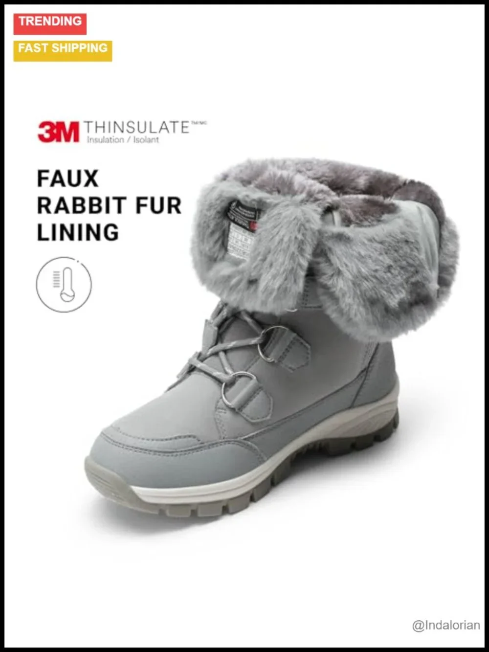 Women's Waterproof Mid Calf Snow Boots with Faux Rabbit Fur & 3M Insulation